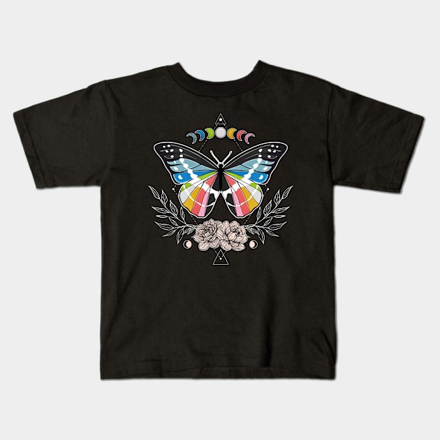 Queer Butterfly LGBT Gay Pride Flag Kids T-Shirt by Psitta